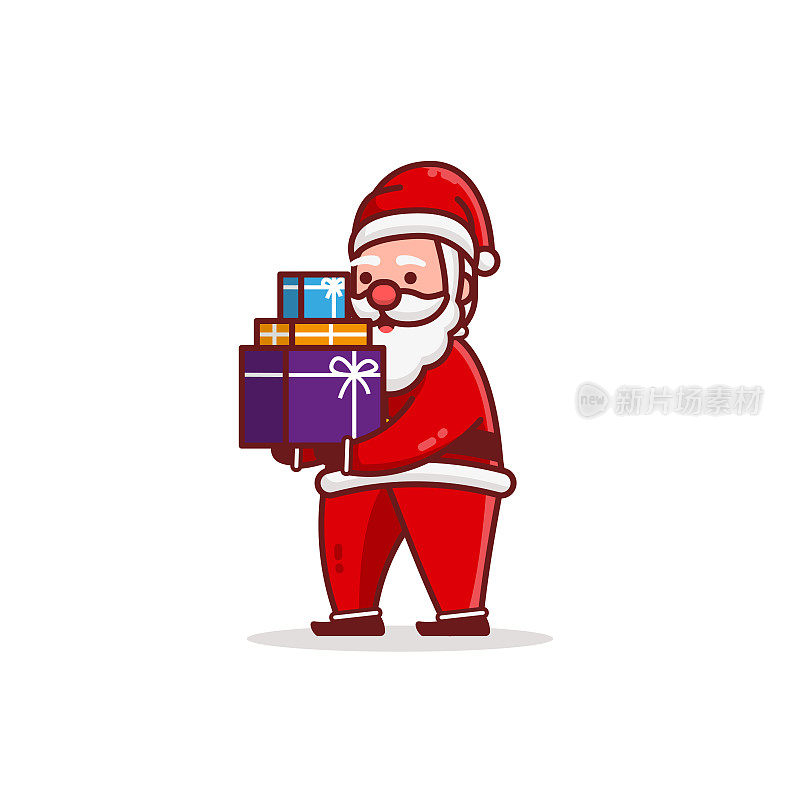 Christmas Santa Claus Cartoon Character hand full of gift box Flat Design Vector Illustration